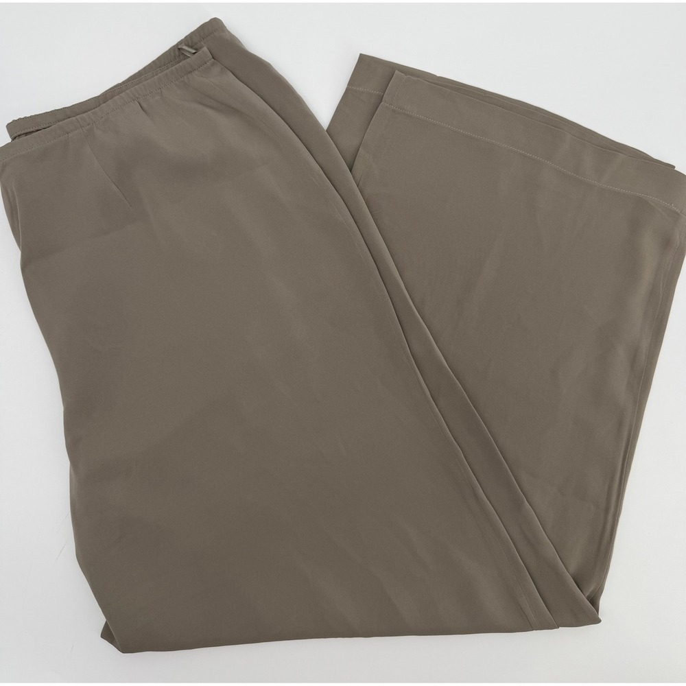 Eileen Fisher Taupe Brown Wide Leg Elastic Waist Trousers Pants Large L silk